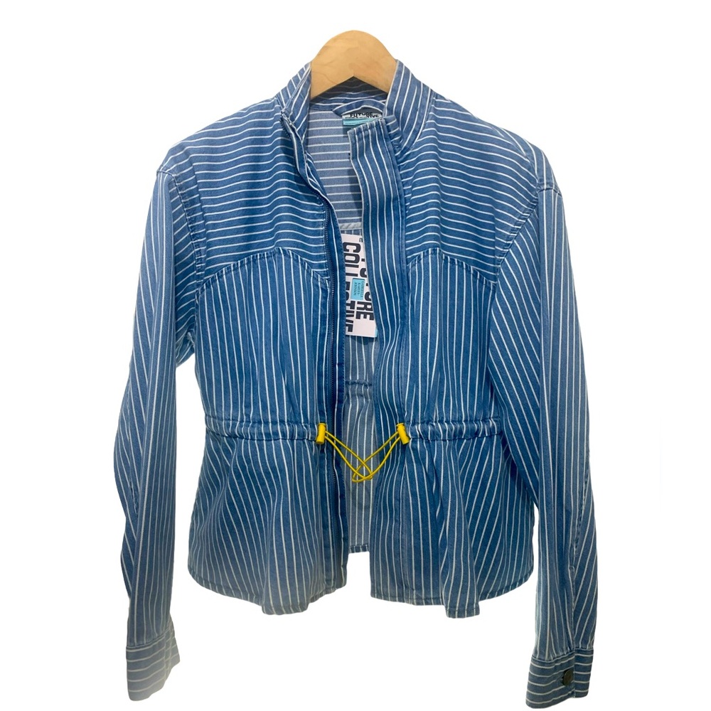 Future Collective Striped Peplum Denim Jacket  NWT